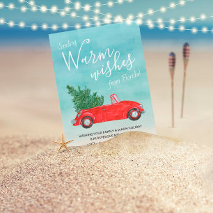 Cartão De Festividades Vintage Red Car Natal Desejos Tropicais