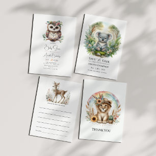 Cartão De Agradecimento Boho Chic Arco-íris Leão & Alpaca Chá de Bebê