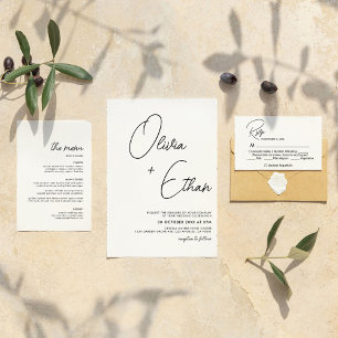 Convites Casamento Negro e Branco minimalista moderno