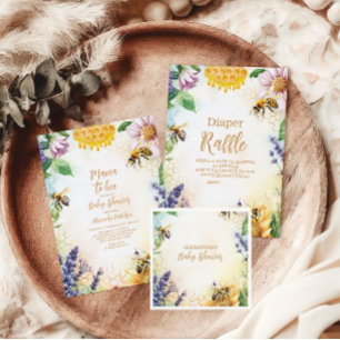 Convites Mamãe para Bee Wildflower Honeybee Chá de fraldas