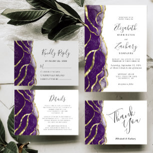 Convite de Casamento com Tinta Dourada Roxa Modern