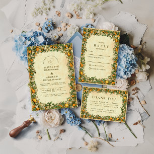 Cartão RSVP Casamento no Jardim de Citrinos Dourados