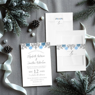 Adesivo Quadrado Casamento no inverno Silver Blue Snowflakes