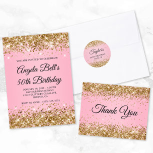 Cartão Postal Dourada Glitter Pink aniversário de 21 anos Obriga