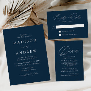 Convites Casamento Monograma Azul-Marinho Moderno e Elegant