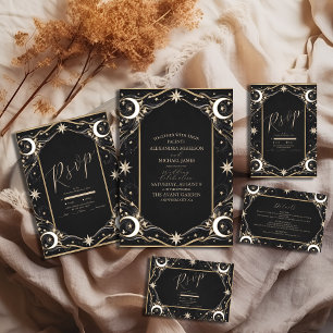 Cartão RSVP Vintage Celestial Moon Stars Casamento