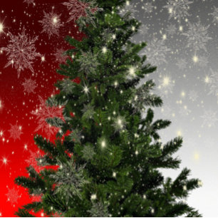 Cartão De Festividades Árvore de Natal Saudando Flocos de Neve Verde Verm