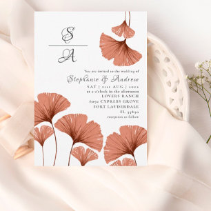 Convite Com Dobra Tripla Casamento Rustic Terracotta Ginkgo Foliage