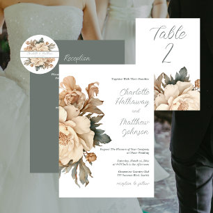 Adesivo Elegante Taupe Com Casamento Floral Verde