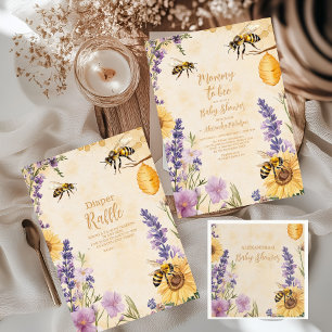 Convites Mamãe para Chá de fraldas Floral de Abelha
