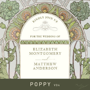Convites Poppy Wedings Art Nouveau por Mucha