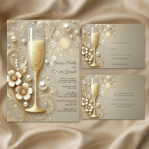 Adesivo Quadrado Champagne & Pearl Chá de Noiva Elegante