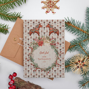 Cartão De Festividades Vintage Scandinavia Folk Art Dalecarlia Natal