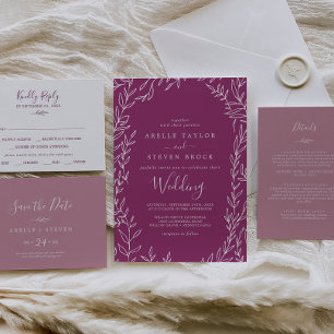 Convites Folha mínima   Casamento com Berry Purple