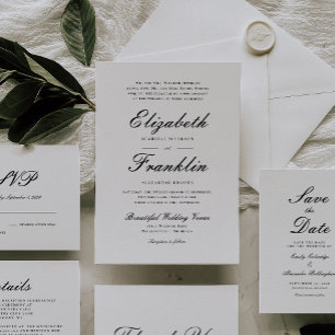 Cartão De Informações Detalhes de Casamento em Letra Preta e Branca Form