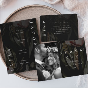 Convites Casamento Floral Negro Elegante