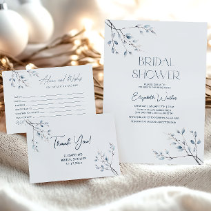 Convites Chá de panela Botânico Floral Blue Winter
