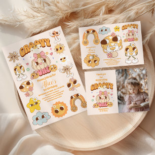 Cartão De Agradecimento Foto Groovy One Boho Daisy primeiro aniversario Pa