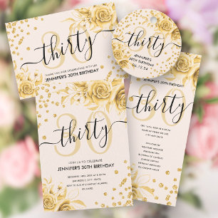 Cartão De Agradecimento Script Glam Dourado Floral Glitter aniversário de 