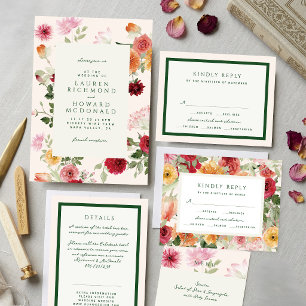 Convites Casamento de Jardim em Tons de Verde Musgo com Flo