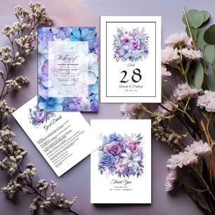 Convites Casamento Floral de Prata, Azul Icy e Lilac