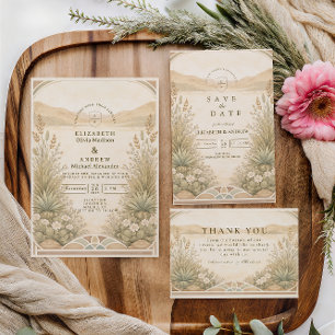 Convites Casamento com Florais Neutros e Suaves do Deserto
