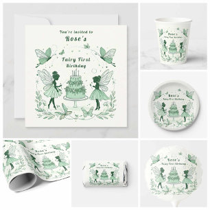 Papel De Presente Fada Verde Encantada Primeiro Aniversário -
