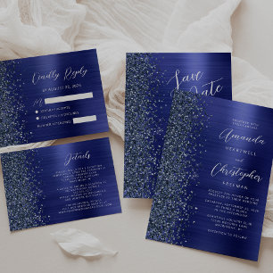 Convites Casamento Letra Brilhante Metal Esfregado Azul Mar