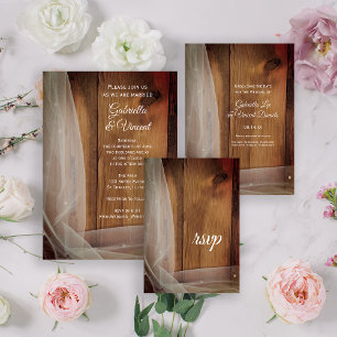 Bridal Veil Barn Wood Country Casamento RSVP Card