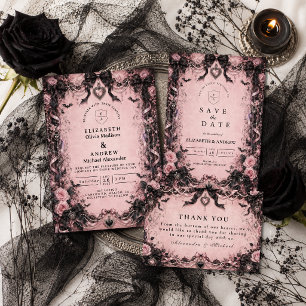 Reserve A Data Casamento Gótico Rosa Elegante