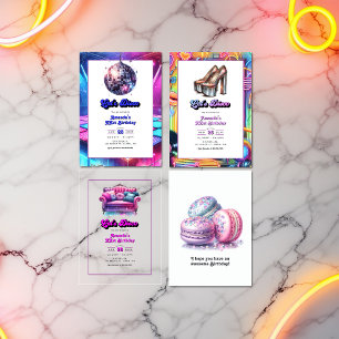 Cartão Disco Macarons Retro Aniversário