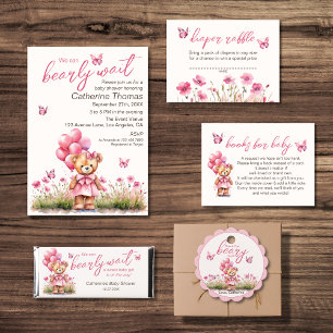 Convites Chá de fraldas de Borboleta Rosa de Urso Teddy