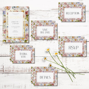 Cartão De Informações Rustic Pastel April Watercolor Floral Wedding