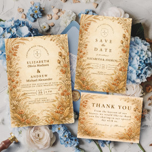 Convites Casamento Floral Vintage Golden Meadow