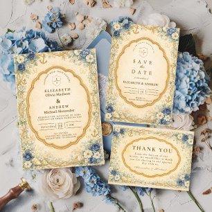 Cartão De Agradecimento Casamento Náutico no Jardim em Estilo Clássico Nav