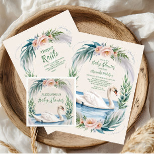 Convites Chá de fraldas Pink da Princesa de Swan Blush Suav