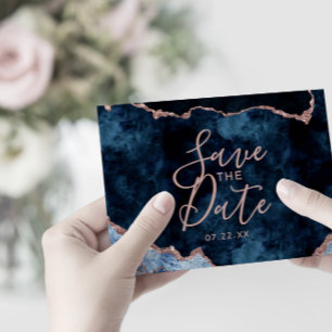 Marinho Azul Rosa Dourado Agate Gilt Convite De Ca