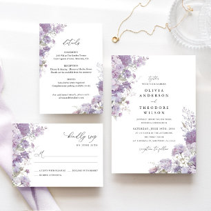 Cartão De Informações Detalhes do Casamento Floral de Lavanda