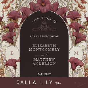 Convites Black Violet Calla Lily WedArt Nouveau Mucha