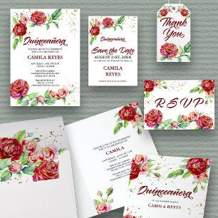 Cartão RSVP Rosa vermelha Elegante Garlands Aquarela Branco Fl