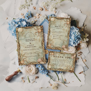 Convites Casamento Náutico de Profundezas Oceânicas Vintage