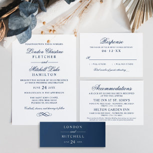 Cartão RSVP Casamento Azul de Marinho Elegante Clássico