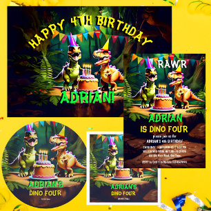 Adesivo Dino quatro obrigado de aniversário de dinossauros