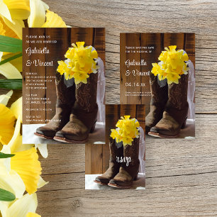 Yellow Daffodils Cowboy Boots Western Wedding RSVP