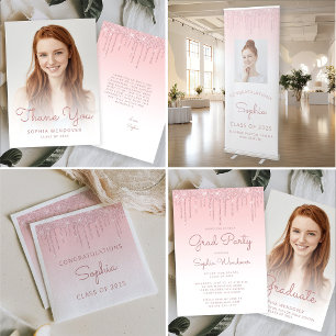 Convites Graduação de Foto com Derrapagem de Lâmpada Rosa L