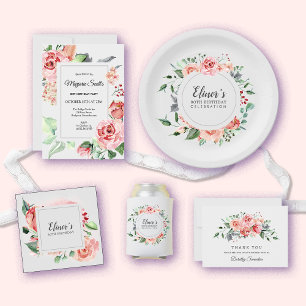 Convites Festa de aniversário Floral de 80 Rosa Elegante