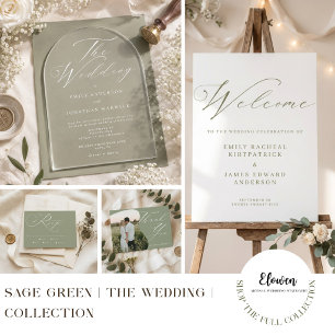 Convites Casamento Simples Moderno em Verde e Branco