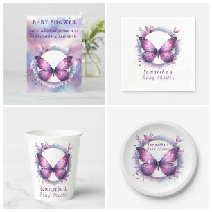 Convites Chá de fraldas da borboleta brilhante púrpura
