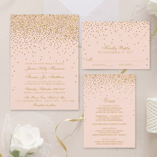 Convites Casamento de Confetti Dourado e Rosa Esbranquiçado