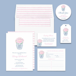 Convites Preppy Ginger Jar Pink Peonie Chá de fraldas